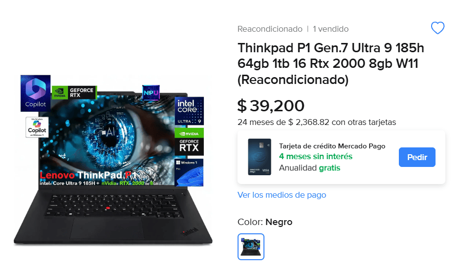 Thinkpad P1 Gen.7 Ultra 9 185h 64gb 1tb 16 Rtx 2000 8gb W11 (Reacondicionado)