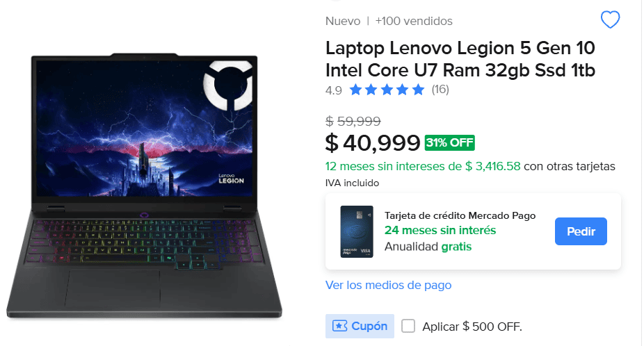 Laptop Lenovo Legion 5 Gen 10 Intel Core U7 Ram 32gb Ssd 1tb