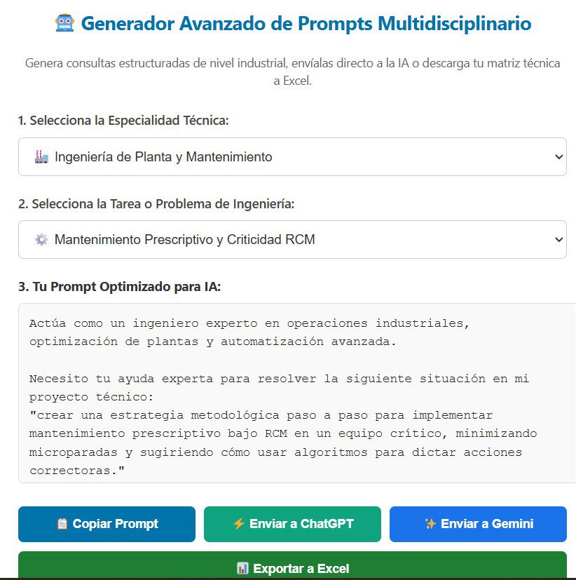Generador de Prompts para Ingeniería e Industria 4.0: Optimiza tus Consultas de IA con Plantillas Técnicas